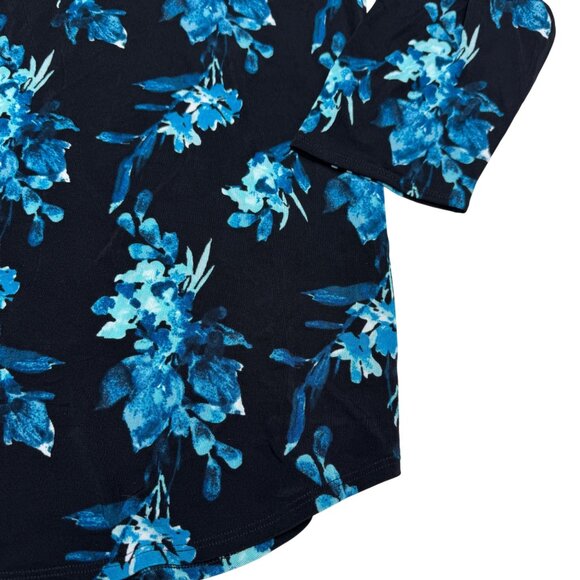 Chico's Travelers Black & Blue Floral Long Sleeve V-Neck Blouse Top Size 2 /US L - Picture 4 of 8